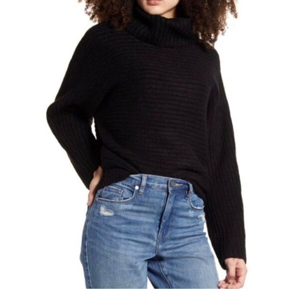 Leith Alpaca Wool Winter Sweater Dolman Sleeve Turtleneck in Black Small - Picture 1 of 2